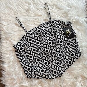 NWT Art Class Girls Cropped Smiley Flower Tank Top Black White XL 18/20